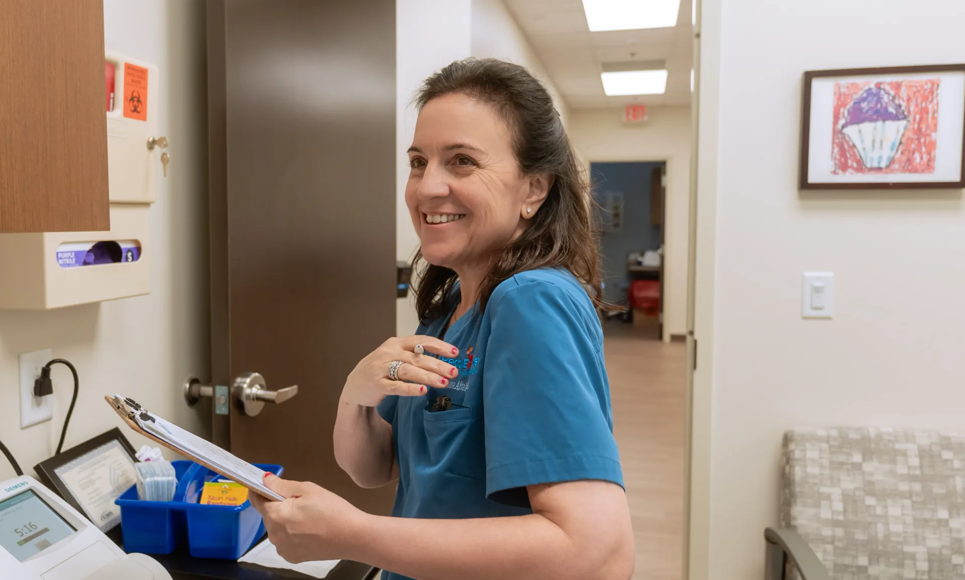 A young patient playing in the practice’s bright waiting area