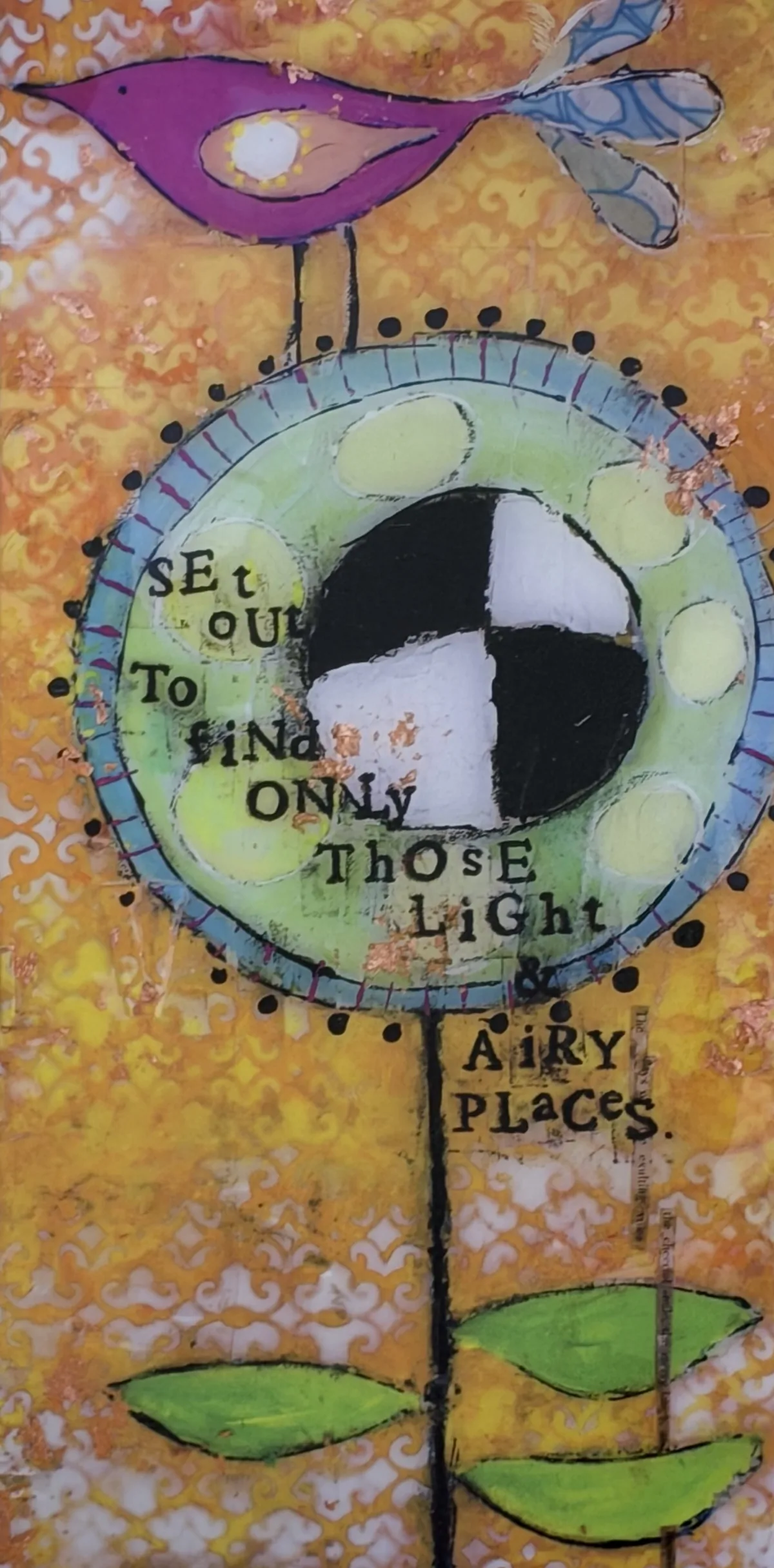 Circular artwork reading "set out to find only those light and airy places"